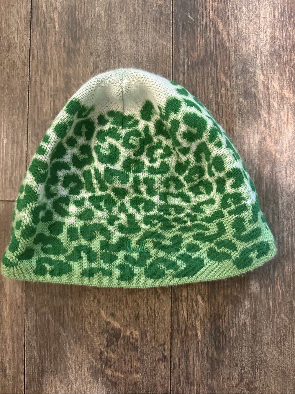 Kids Green Leopard-Print Knit Beanie